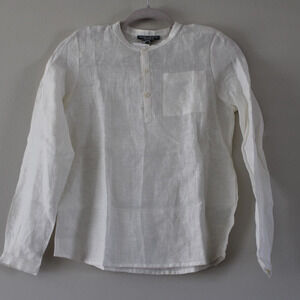 NWT Bonpoint‎ Boys Artiste Shirt Long Sleeve Half Button Linen Off White 12